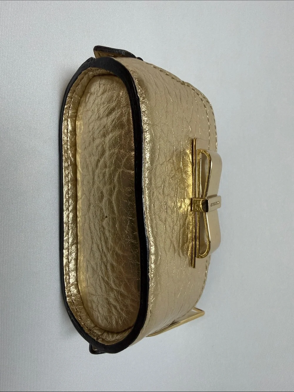 Burberry Metallic Gold Textured Mini Bow-Accent Pouch